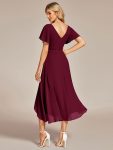 Flowing Chiffon V-Neck Ruffle Sleeves Bridesmaid Dress – Burgundy