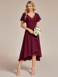 Flowing Chiffon V-Neck Ruffle Sleeves Bridesmaid Dress – Burgundy