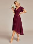 Flowing Chiffon V-Neck Ruffle Sleeves Bridesmaid Dress – Burgundy