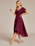 Flowing Chiffon V-Neck Ruffle Sleeves Bridesmaid Dress – Burgundy