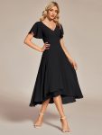 Flowing Chiffon V-Neck Ruffle Sleeves Bridesmaid Dress – Black