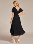 Flowing Chiffon V-Neck Ruffle Sleeves Bridesmaid Dress – Black