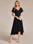 Flowing Chiffon V-Neck Ruffle Sleeves Bridesmaid Dress – Black