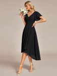 Flowing Chiffon V-Neck Ruffle Sleeves Bridesmaid Dress – Black