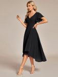 Flowing Chiffon V-Neck Ruffle Sleeves Bridesmaid Dress – Black