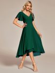 Flowing Chiffon V-Neck Ruffle Sleeves Bridesmaid Dress – Dark Green