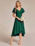 Flowing Chiffon V-Neck Ruffle Sleeves Bridesmaid Dress – Dark Green