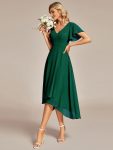 Flowing Chiffon V-Neck Ruffle Sleeves Bridesmaid Dress – Dark Green