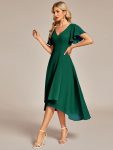 Flowing Chiffon V-Neck Ruffle Sleeves Bridesmaid Dress – Dark Green