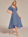 Flowing Chiffon V-Neck Ruffle Sleeves Bridesmaid Dress – Dusty Navy