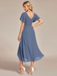 Flowing Chiffon V-Neck Ruffle Sleeves Bridesmaid Dress – Dusty Navy