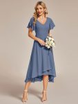 Flowing Chiffon V-Neck Ruffle Sleeves Bridesmaid Dress – Dusty Navy