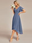 Flowing Chiffon V-Neck Ruffle Sleeves Bridesmaid Dress – Dusty Navy