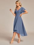 Flowing Chiffon V-Neck Ruffle Sleeves Bridesmaid Dress – Dusty Navy