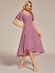 Flowing Chiffon V-Neck Ruffle Sleeves Bridesmaid Dress – Purple Orchid