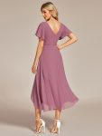 Flowing Chiffon V-Neck Ruffle Sleeves Bridesmaid Dress – Purple Orchid