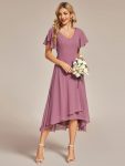 Flowing Chiffon V-Neck Ruffle Sleeves Bridesmaid Dress – Purple Orchid