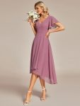 Flowing Chiffon V-Neck Ruffle Sleeves Bridesmaid Dress – Purple Orchid