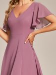 Flowing Chiffon V-Neck Ruffle Sleeves Bridesmaid Dress – Purple Orchid