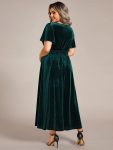 Graceful V-Neck Waist Design Short Sleeves Fall Velvet Midi Wedding Guest Dress – Dark Green