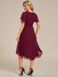 Flowy Chiffon Round Neckline A-Line Knee Length Wedding Guest Dress – Burgundy