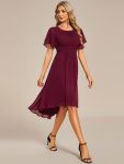 Flowy Chiffon Round Neckline A-Line Knee Length Wedding Guest Dress – Burgundy