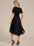 Flowy Chiffon Round Neckline A-Line Knee Length Wedding Guest Dress – Black