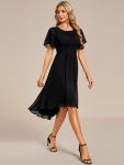 Flowy Chiffon Round Neckline A-Line Knee Length Wedding Guest Dress – Black