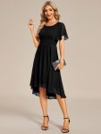 Flowy Chiffon Round Neckline A-Line Knee Length Wedding Guest Dress – Black