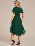 Flowy Chiffon Round Neckline A-Line Knee Length Wedding Guest Dress – Dark Green