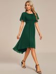 Flowy Chiffon Round Neckline A-Line Knee Length Wedding Guest Dress – Dark Green