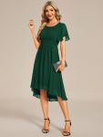 Flowy Chiffon Round Neckline A-Line Knee Length Wedding Guest Dress – Dark Green