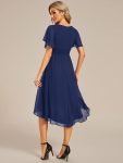 Flowy Chiffon Round Neckline A-Line Knee Length Wedding Guest Dress – Navy Blue