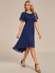 Flowy Chiffon Round Neckline A-Line Knee Length Wedding Guest Dress – Navy Blue