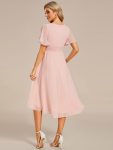 Flowy Chiffon Round Neckline A-Line Knee Length Wedding Guest Dress – Pink