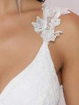 Double V Neck Lace Bodice Open Back Tulle Wedding Dress – Cream