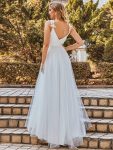 Double V Neck Lace Bodice Open Back Tulle Wedding Dress – Cream