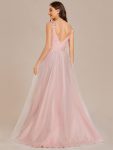 Double V Neck Lace Bodice Open Back Tulle Wedding Dress – Pink