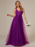 Double V Neck Lace Bodice Open Back Tulle Wedding Dress – Purple Wisteria