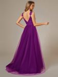 Double V Neck Lace Bodice Open Back Tulle Wedding Dress – Purple Wisteria