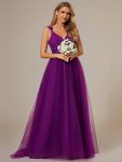 Double V Neck Lace Bodice Open Back Tulle Wedding Dress – Purple Wisteria