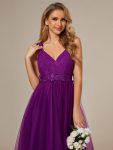 Double V Neck Lace Bodice Open Back Tulle Wedding Dress – Purple Wisteria