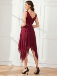 Stunning V Neck Lace Dress with Asymmetrical Hems – Burgundy