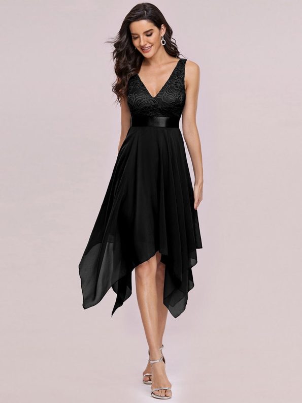 Stunning V Neck Prom Lace Dress for Women - Black