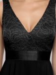 Stunning V Neck Prom Lace Dress for Women – Black