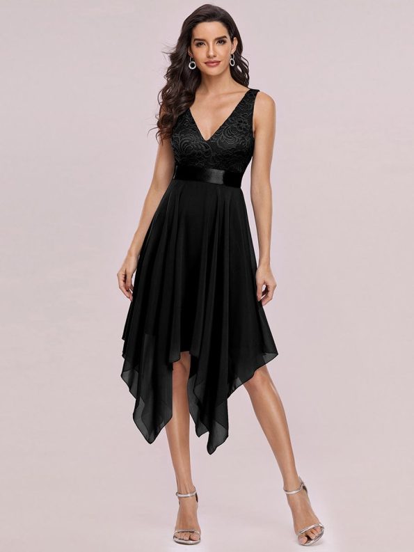 Stunning V Neck Prom Lace Dress for Women - Black