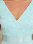 Stunning V Neck Lace Dress with Asymmetrical Hems – Sky Blue