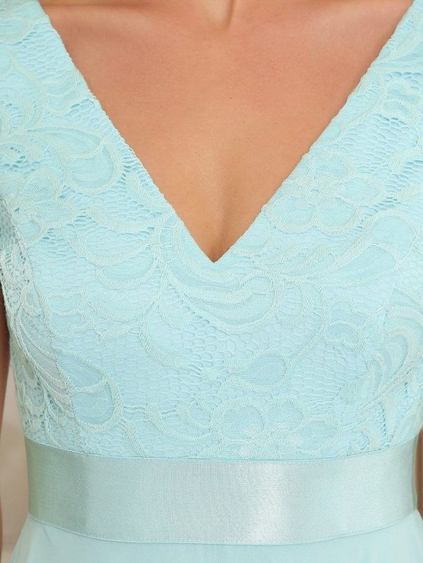 Stunning V Neck Lace Dress with Asymmetrical Hems - Sky Blue