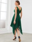 Deep V-Neck Lace Chiffon Bridesmaid Dress with Asymmetrical Hem – Dark Green