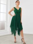 Deep V-Neck Lace Chiffon Bridesmaid Dress with Asymmetrical Hem – Dark Green